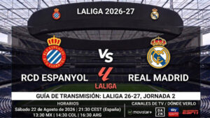 Espanyol vs Real Madrid: horarios y guía de TV del partido de LaLiga 26-27