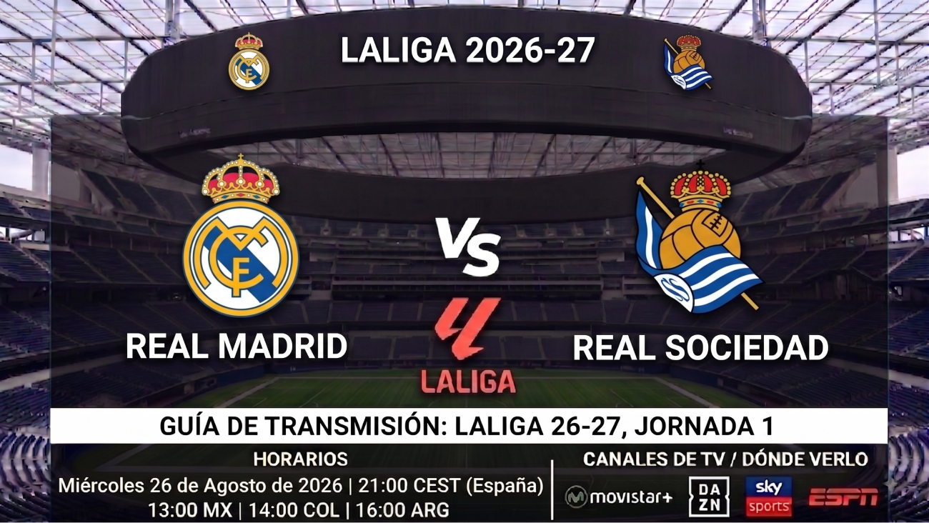 Real Madrid vs Real Sociedad: horarios y guía de TV del partido de LaLiga 26-27