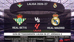 Betis vs Real Madrid: horarios y guía de TV del partido de LaLiga 26-27