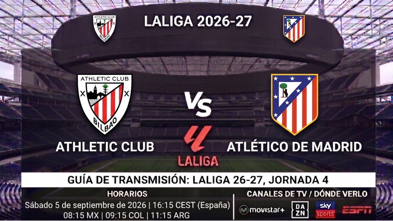 Athletic Club vs Atlético de Madrid: horarios y guía de TV del partido de LaLiga 26-27