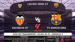 Valencia vs Barcelona: horarios y guía de TV del partido de LaLiga 26-27