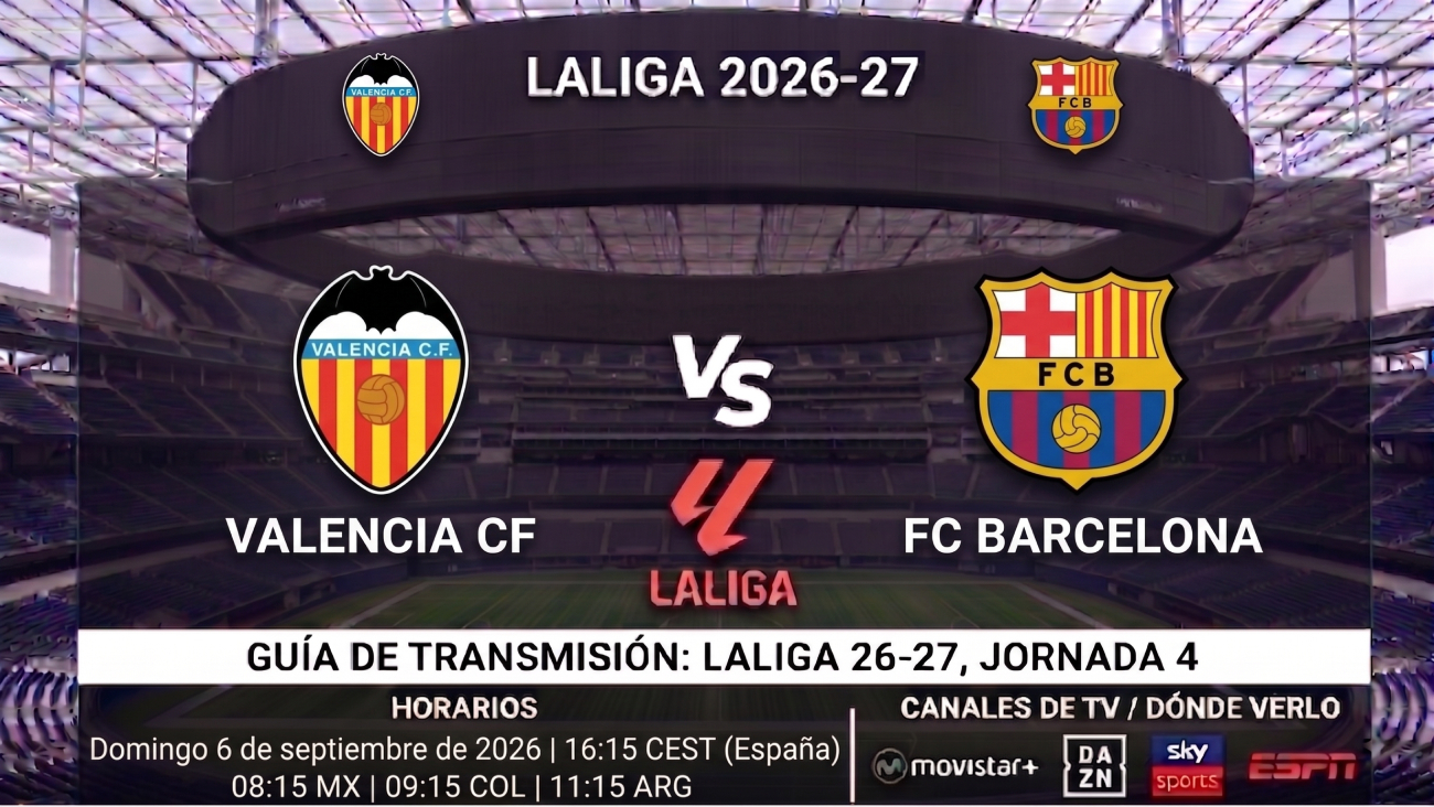 Valencia vs Barcelona: horarios y guía de TV del partido de LaLiga 26-27