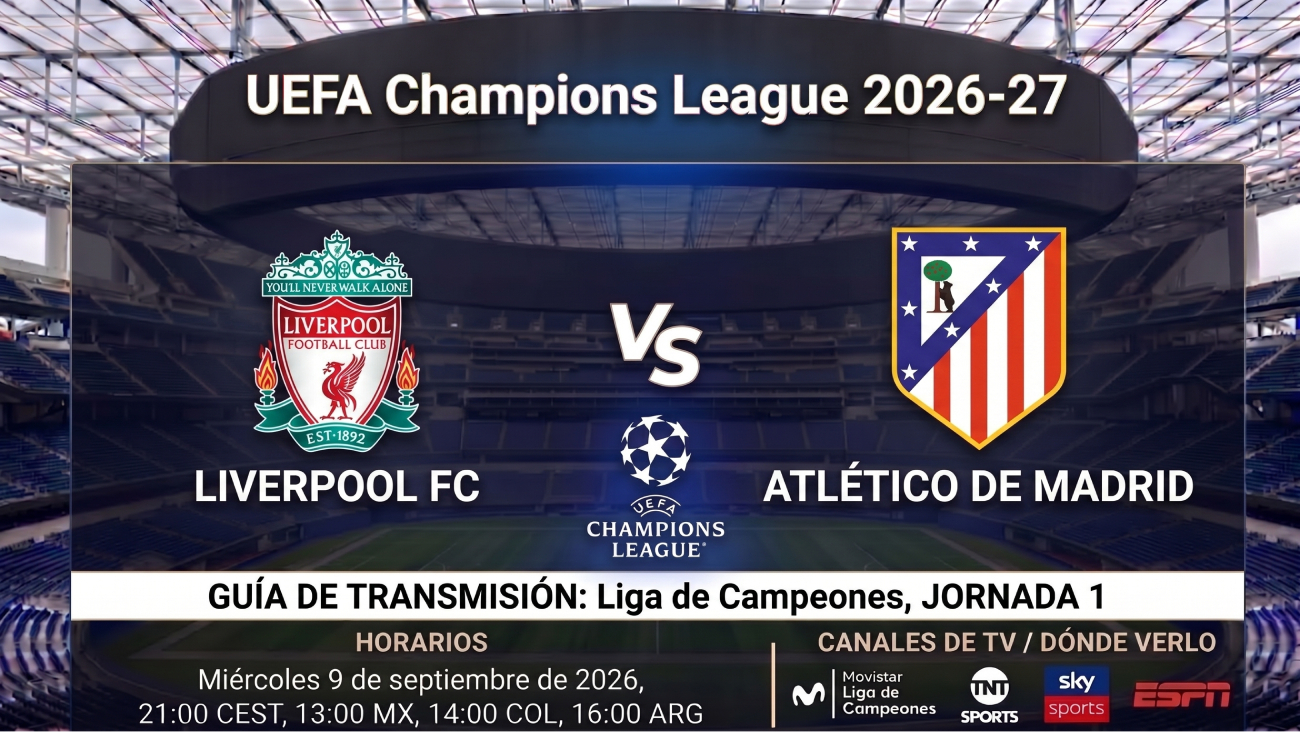 Liverpool vs Atlético: horarios y guía de TV del partido de Champions 26-27