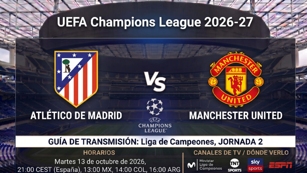 Atlético de Madrid vs Manchester United: horarios y guía de TV del partido de Champions 26-27