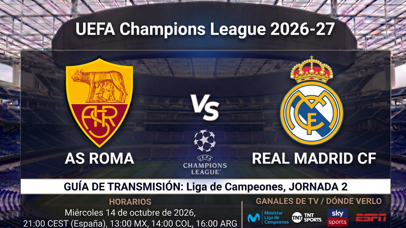 Roma vs Real Madrid: horarios y guía de TV del partido de Champions 26-27