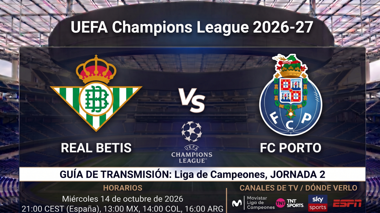 Betis vs Porto: horarios y guía de TV del partido de Champions 26-27