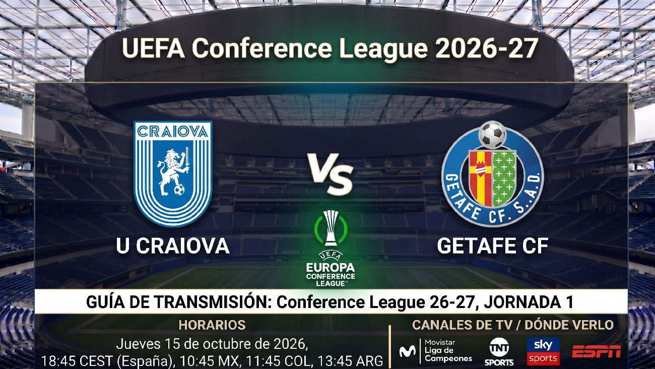U Craiova vs Getafe: horarios y guía de TV del partido de Conference League 26-27