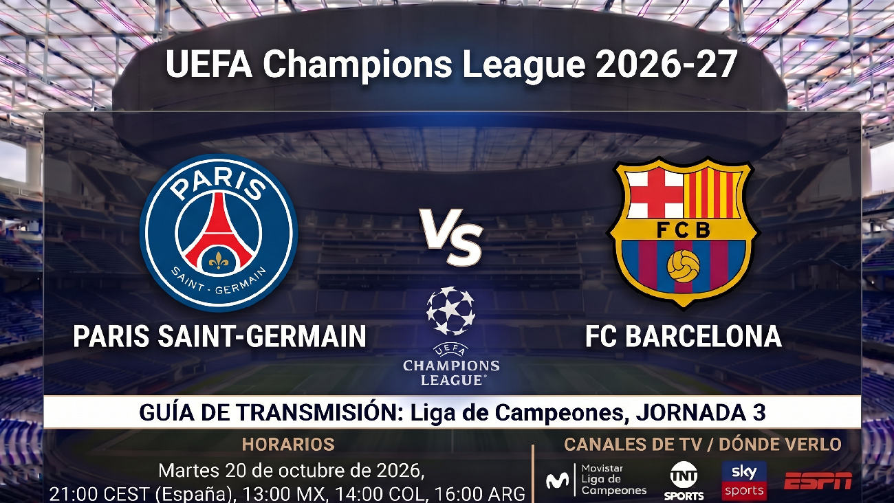 PSG vs Barcelona: horarios y guía de TV del partido de Champions 26-27