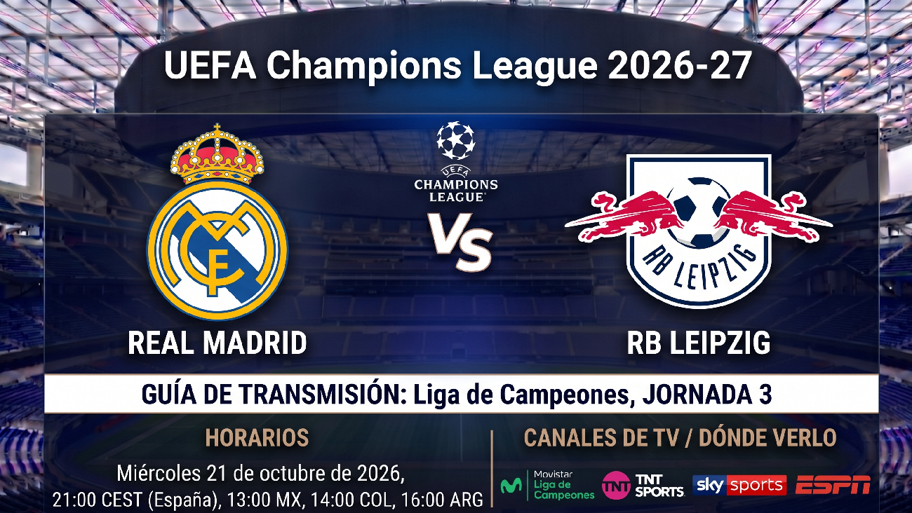 Real Madrid vs RB Leipzig: horarios y guía de TV del partido de Champions 26-27