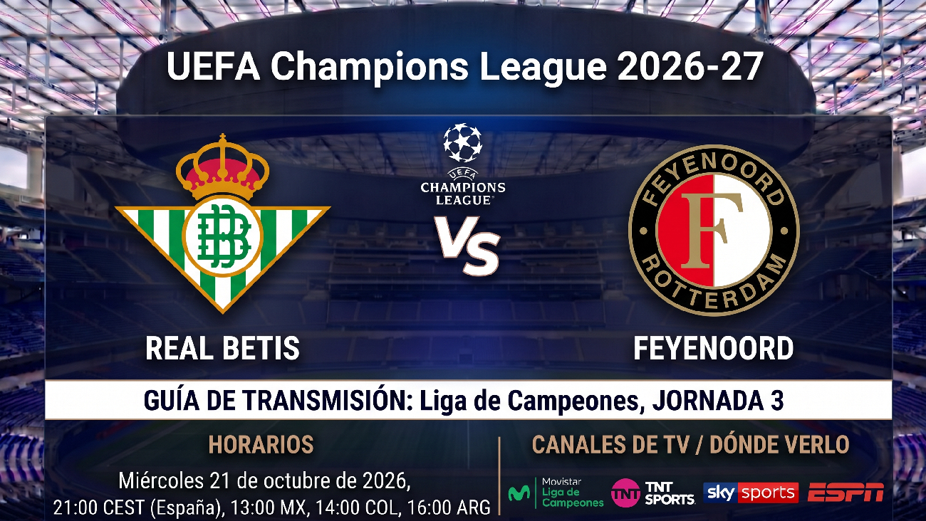 Betis vs Feyenoord: horarios y guía de TV del partido de Champions 26-27